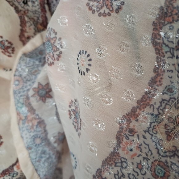 Anthropologie Cut Out Shoulder Long Sleeve Chiffon Blouse Boho Ethnic - Picture 13 of 13